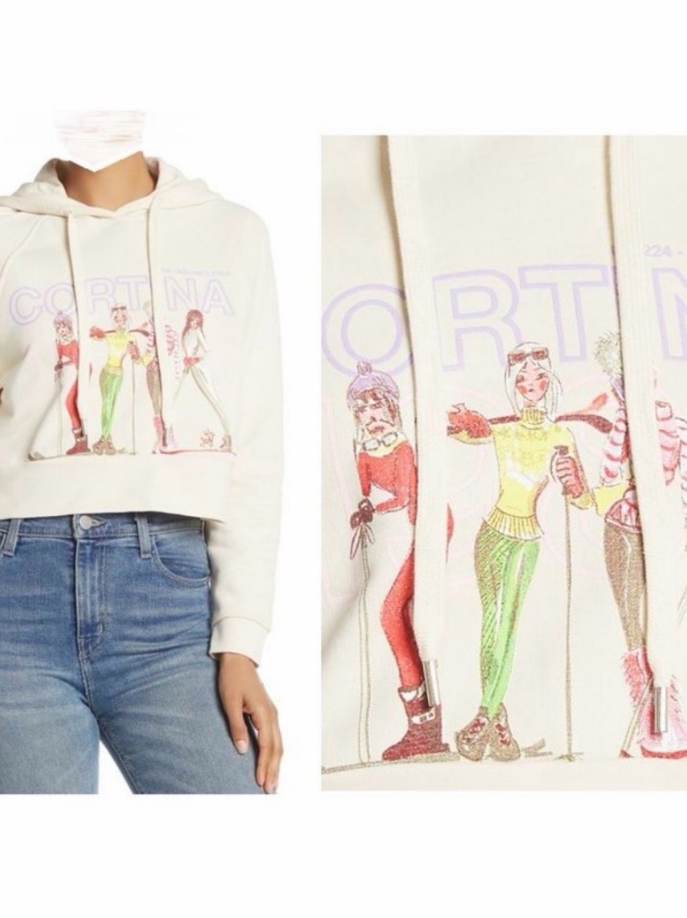 HAPPINESS Designer Women's Cropped Graphic Ski Hoodie NEW Tags size S M $120